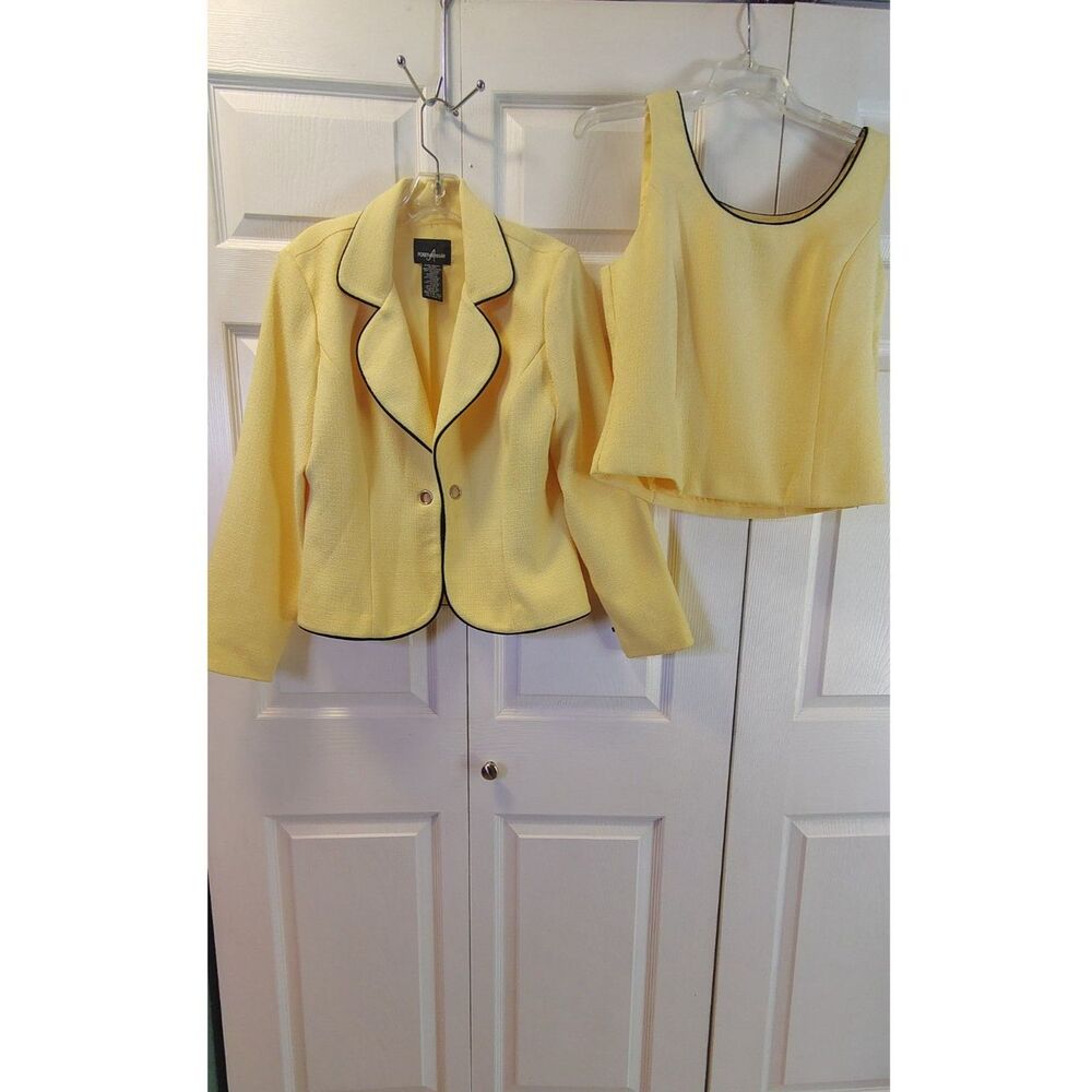 Positive Attitude 3-Piece Skirt Suit Set - Pastel Yellow with Black Trim 12